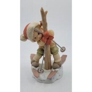 Vintage 1993 Enesco Girl Skiing Figurine "A Bit‎ Tied Up Just Now, But Cheerio!